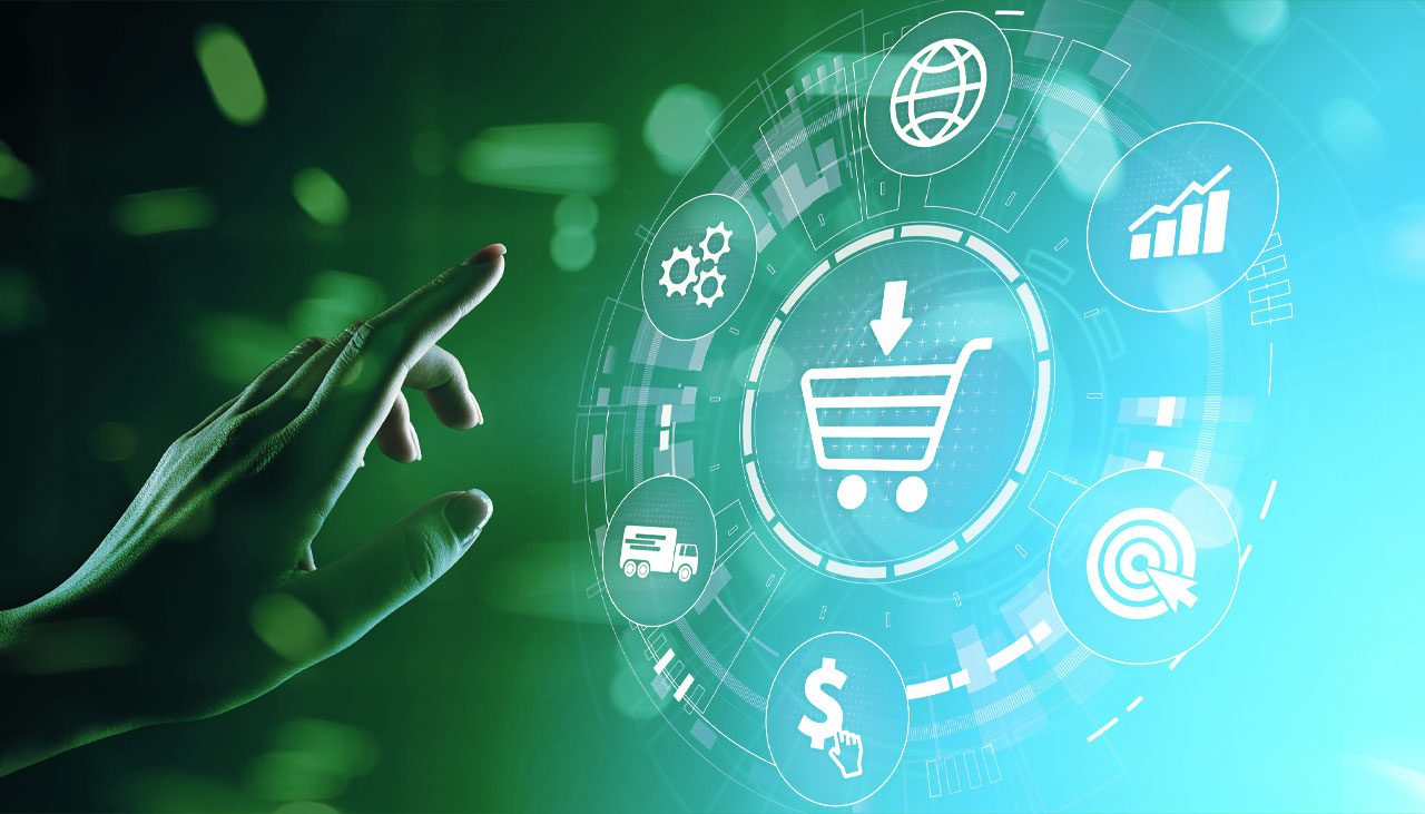Image of a hand about to press a virtual shopping cart button