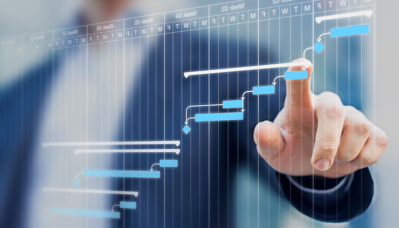 Image of a hand editing a virtual gantt chart