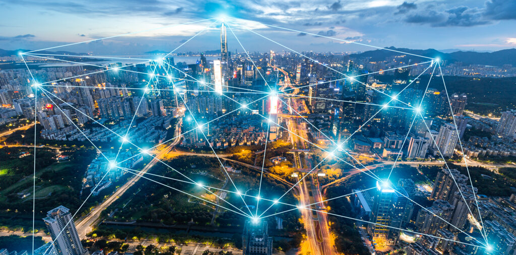 An image of a futuristic interconnected city